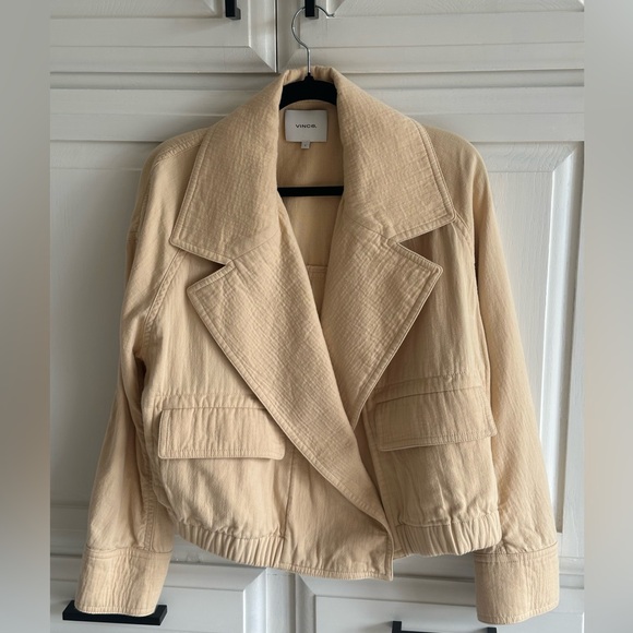 VINCE Pale Peach Cropped Blazer 100% Cotton Size L - Picture 12 of 15